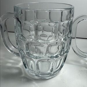 Three vintage Clear thumbprint Glass barrel Mugs set made in Mexico